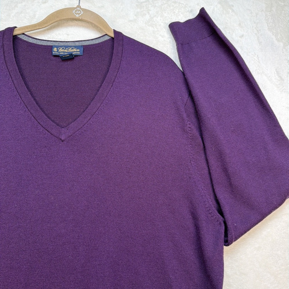 Brooks Brothers Merino Wool V Neck Sweater Mens XL Purple Classic Preppy